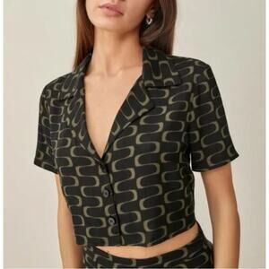 Reformation Black and Brown Patterned Crop Top